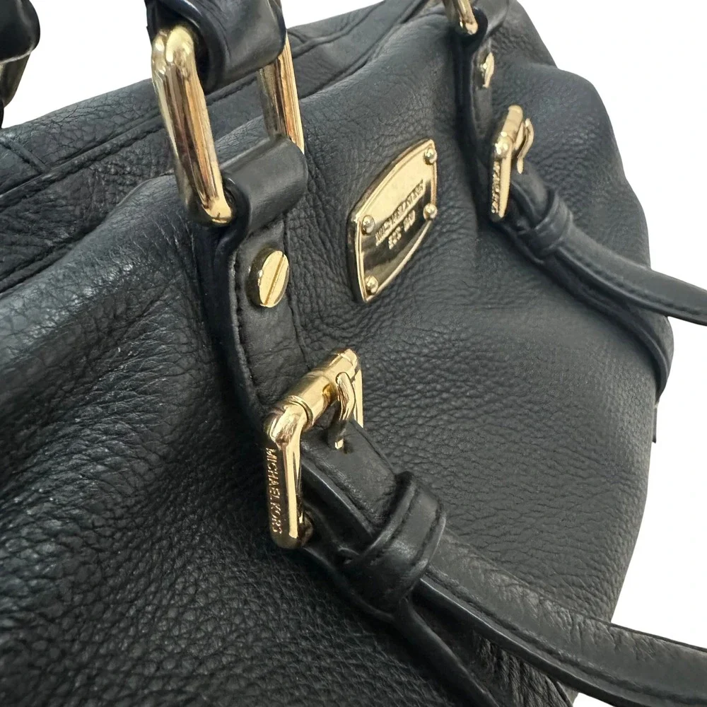 Michael Kors Black Pebbled Leather Satchel‎ Bag Gold Hardware Large Tote Handbag